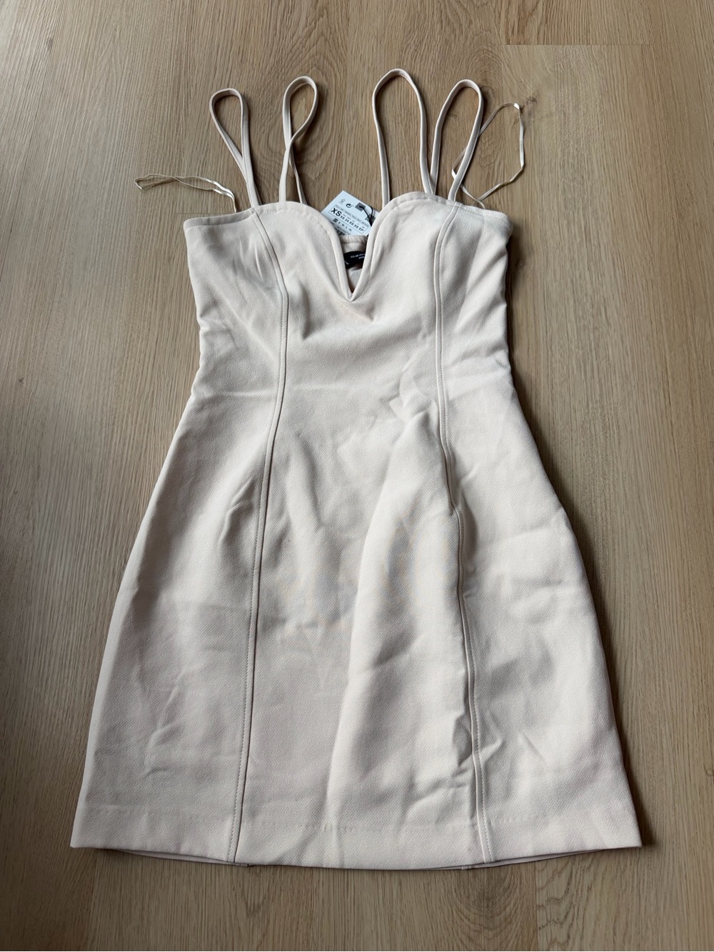 ZARA Cream V Neck Spaghetti Strap Sweetheart Mini Dress Size XS